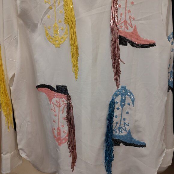 blue b Tops - Disco cowgirl button white Western shirt